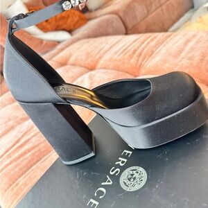 Versace Black Satin Platform Shoes